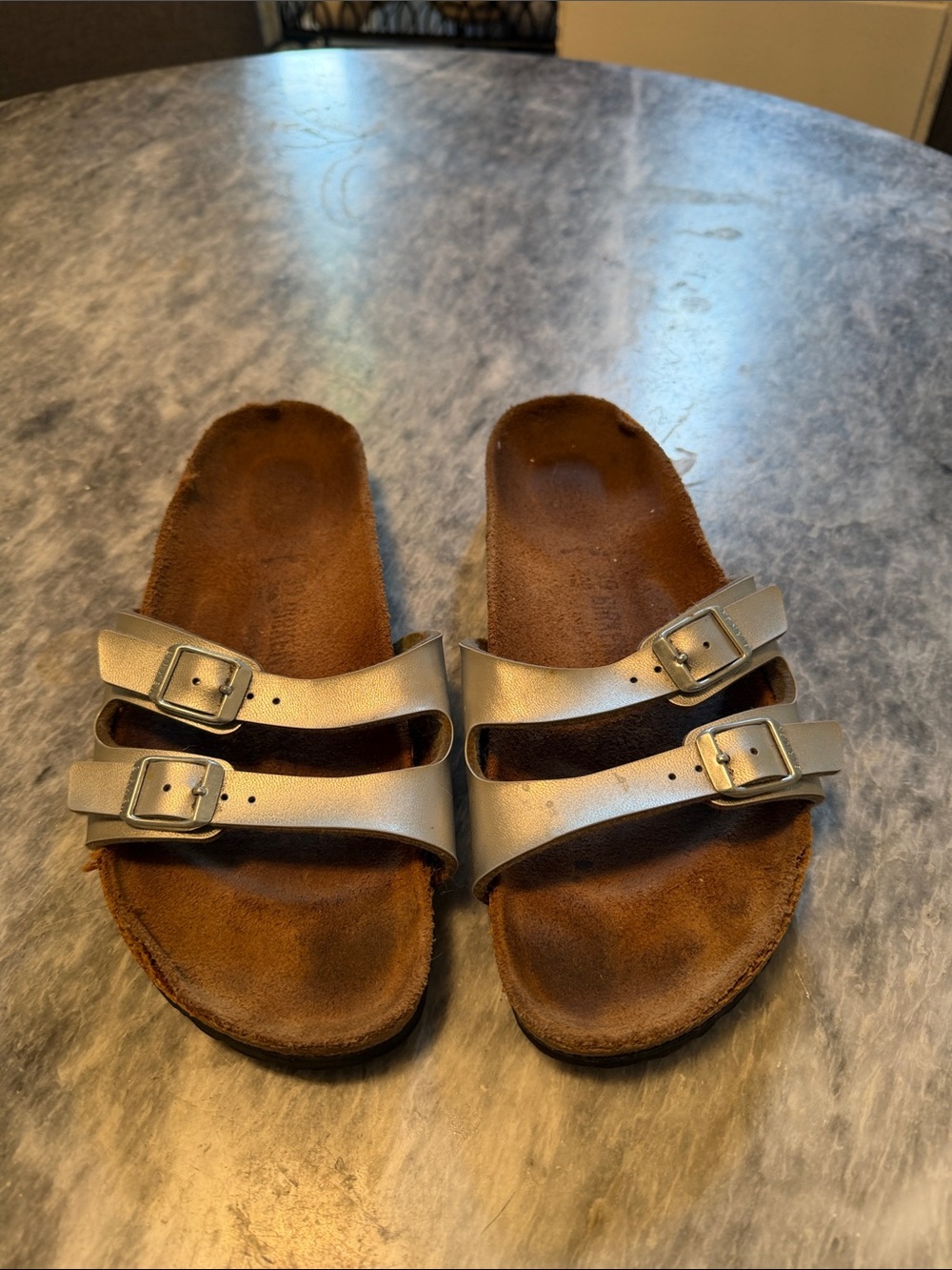 Birkenstock Kids Metallic Silver Double-Buckle Slides